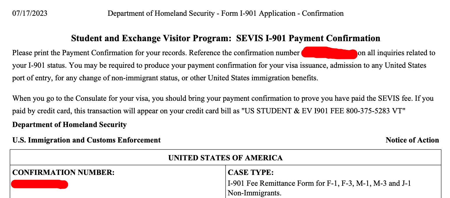 I-901 Confirmation Page